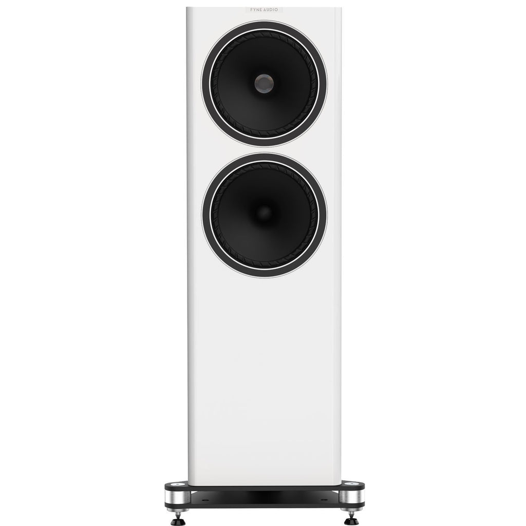 Fyne Audio F704 Floorstanding Speakers Piano Gloss White Front Source Driver